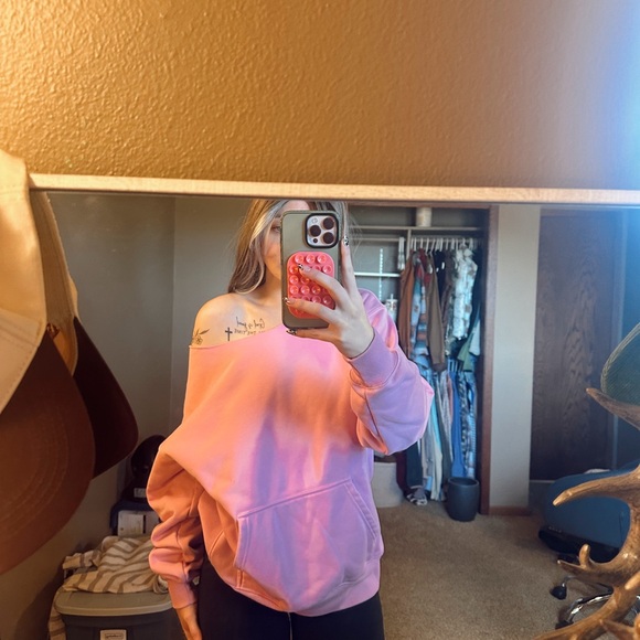 Pink Off-Shoulder Sweatshirt - Picture 2 of 3